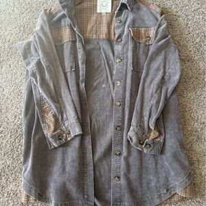 Fantastic Fawn Gray and Brown Button Down Shirt